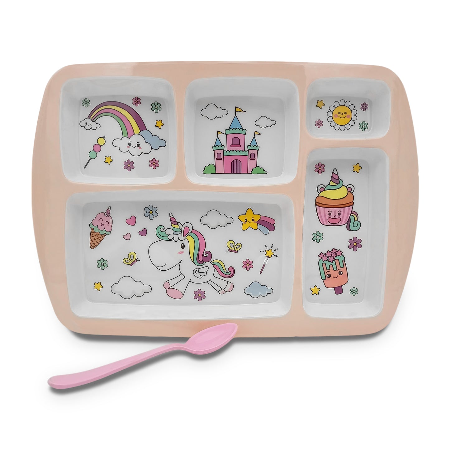 SUPERWARE | Pure Melamine | Kid Set - Section Tray - Unicorn | 2 Pcs. | Stain Free, Glazed Finish