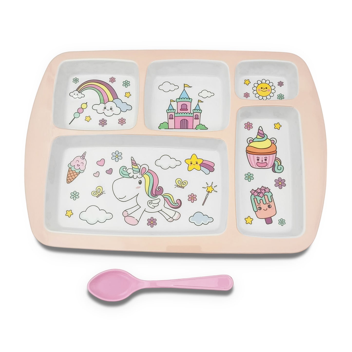 SUPERWARE | Pure Melamine | Kid Set - Section Tray - Unicorn | 2 Pcs. | Stain Free, Glazed Finish