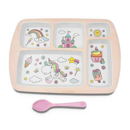 SUPERWARE | Pure Melamine | Kid Set - Section Tray - Unicorn | 2 Pcs. | Stain Free, Glazed Finish