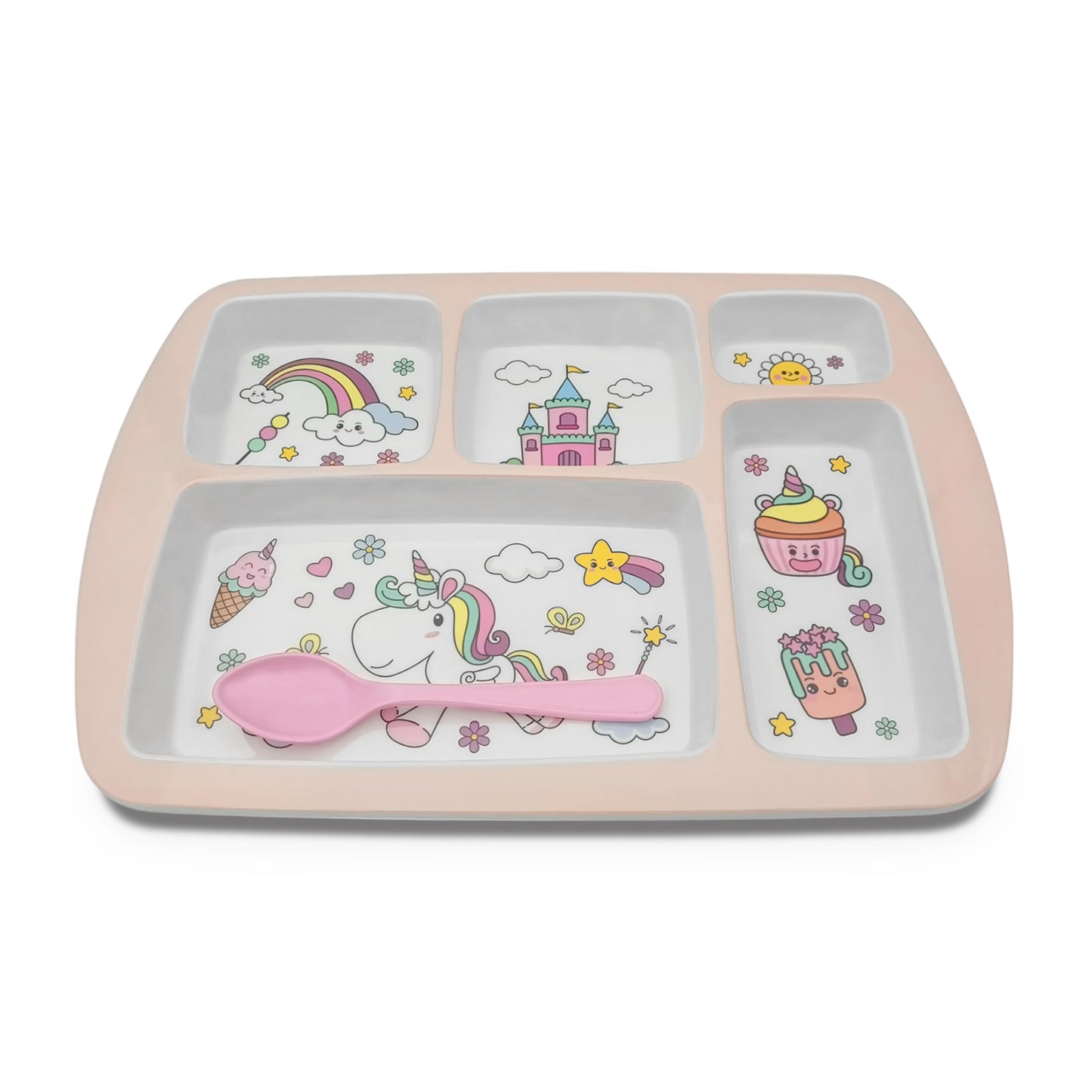 SUPERWARE | Pure Melamine | Kid Set - Section Tray - Unicorn | 2 Pcs. | Stain Free, Glazed Finish