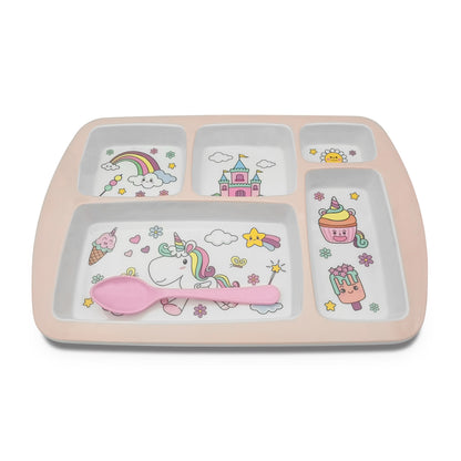 SUPERWARE | Pure Melamine | Kid Set - Section Tray - Unicorn | 2 Pcs. | Stain Free, Glazed Finish
