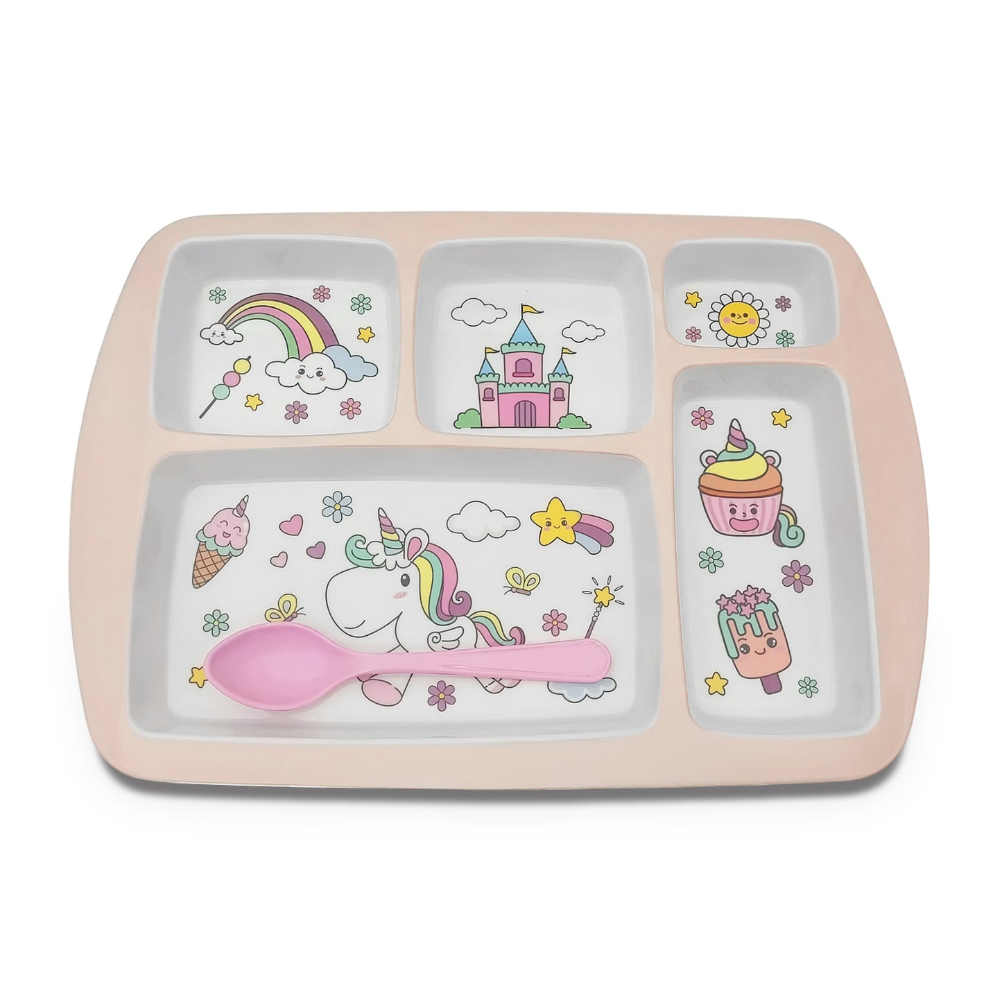 SUPERWARE | Pure Melamine | Kid Set - Section Tray - Unicorn | 2 Pcs. | Stain Free, Glazed Finish