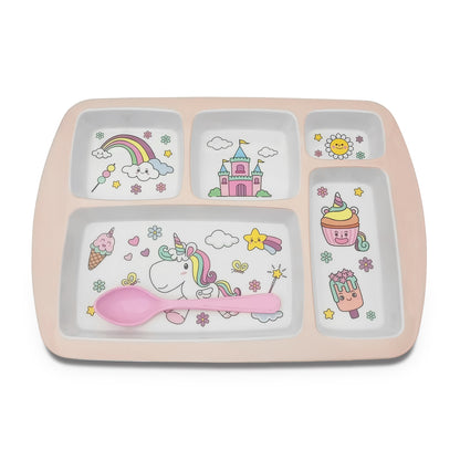 SUPERWARE | Pure Melamine | Kid Set - Section Tray - Unicorn | 2 Pcs. | Stain Free, Glazed Finish