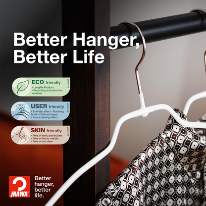MAWA | Made in Germany | Metal Hanger Set | Silhouette 41/F | Shirt Hanger | Collar Shape | Non-Slip Coating | 360° Rotatable Swivel Hook | Space Saver | 10 Pieces