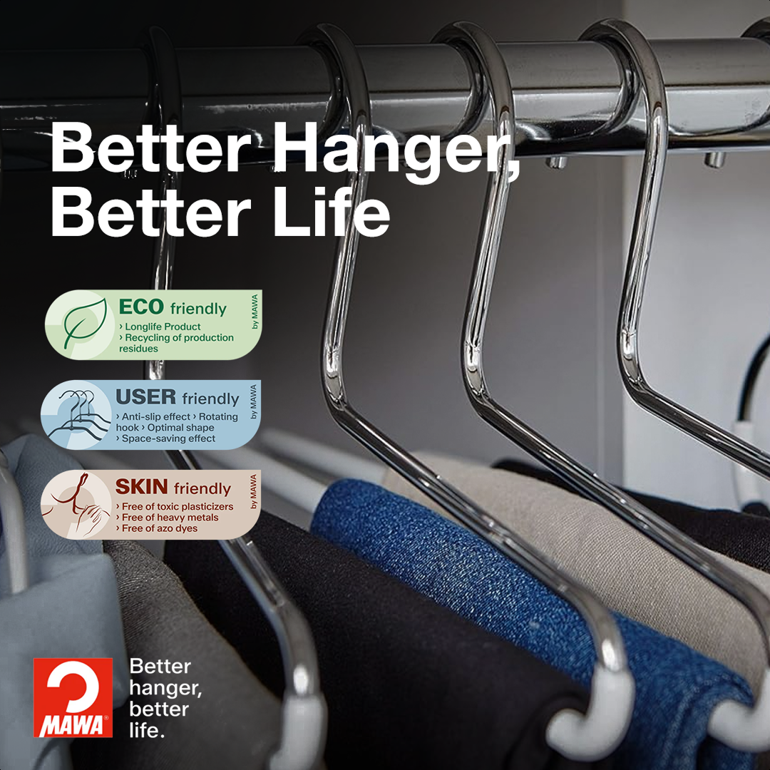 MAWA | Made in Germany | Metal Hanger Set | Trouser Hanger | KHC 35 | Anti-Slip Bar | Space Saver | 10 Pieces