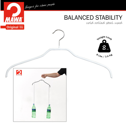 MAWA | Made in Germany | Metal Hanger Set | Silhouette 41/F | Shirt Hanger | Collar Shape | Non-Slip Coating | 360° Rotatable Swivel Hook | Space Saver | 10 Pieces