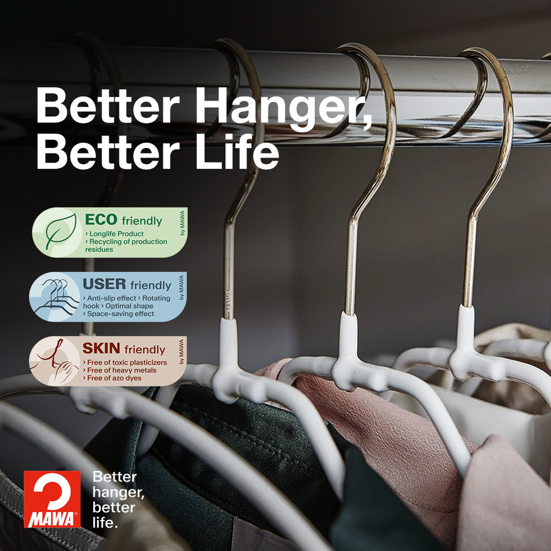MAWA | Made in Germany | Metal Hanger Set | Shirt Hanger | Silhouette 42/FT | Collar Shape | Non-Slip Coating | 360° Rotatable Swivel Hook | Space Saver | 20 Pieces