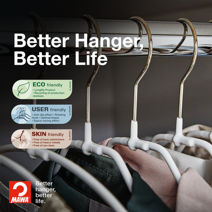 MAWA | Made in Germany | Metal Hanger Set | Shirt Hanger | Silhouette 42/FT | Collar Shape | Non-Slip Coating | 360° Rotatable Swivel Hook | Space Saver | 20 Pieces