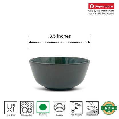 SUPERWARE | Pure Melamine | Katori Set - Emerald (3.5") | 6 Nos. | Stain Free, Glazed Finish