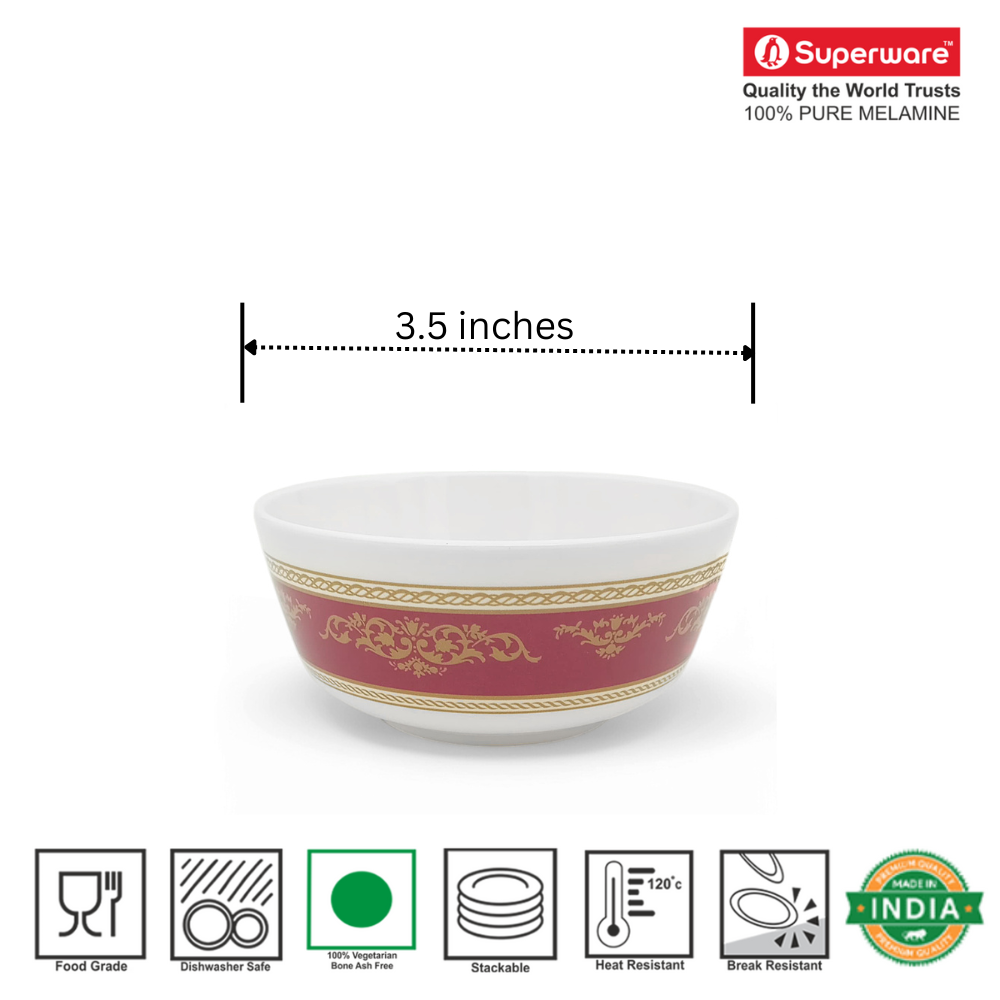 SUPERWARE | Pure Melamine | Katori Set - Oriental Gold OS (3.5") | 6 Nos.| Stain Free, Glazed Finish