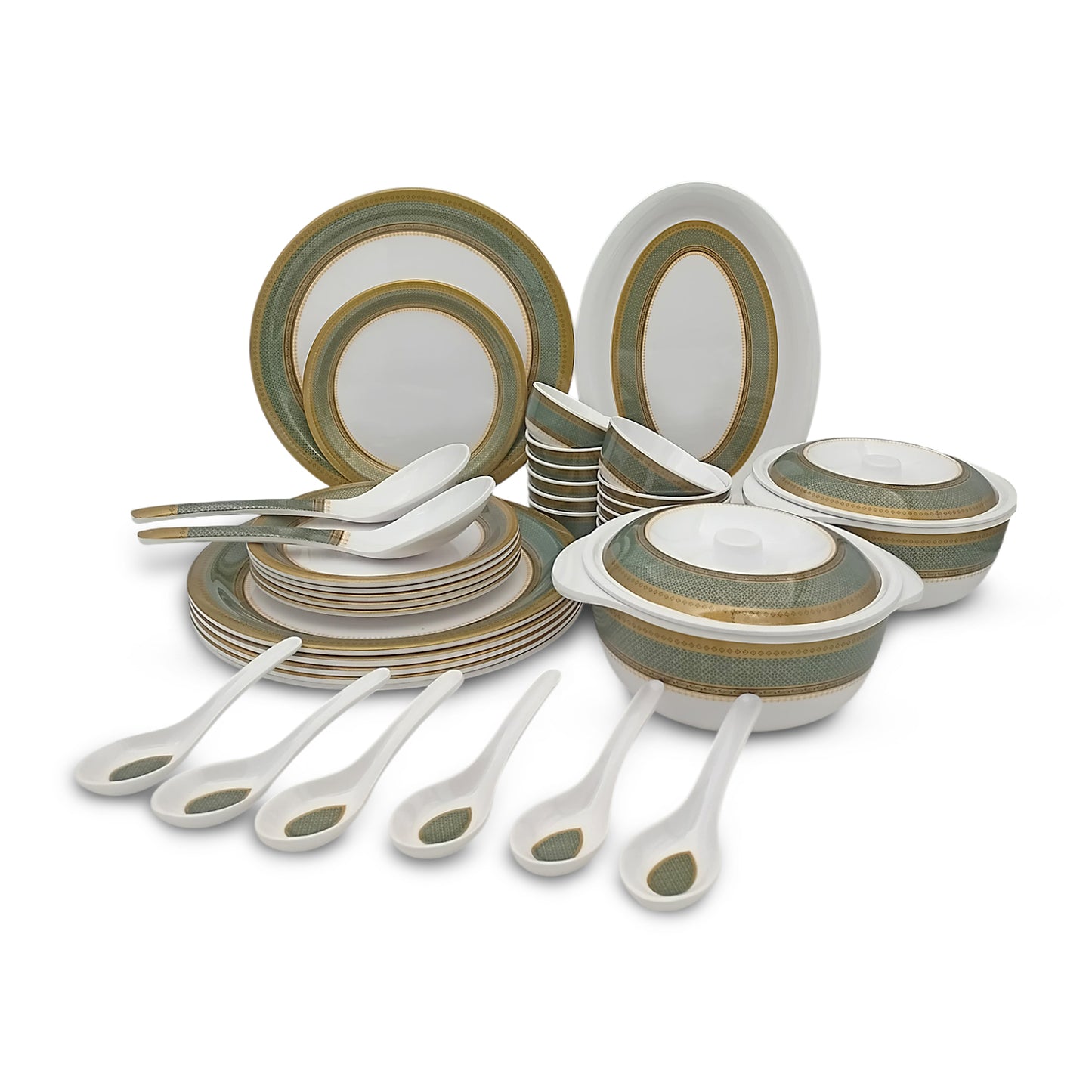 SUPERWARE, Pure Melamine | Dinner Set - Bridal-Green | Set Of 37 Pcs. | Stain Free, Glazed Finish