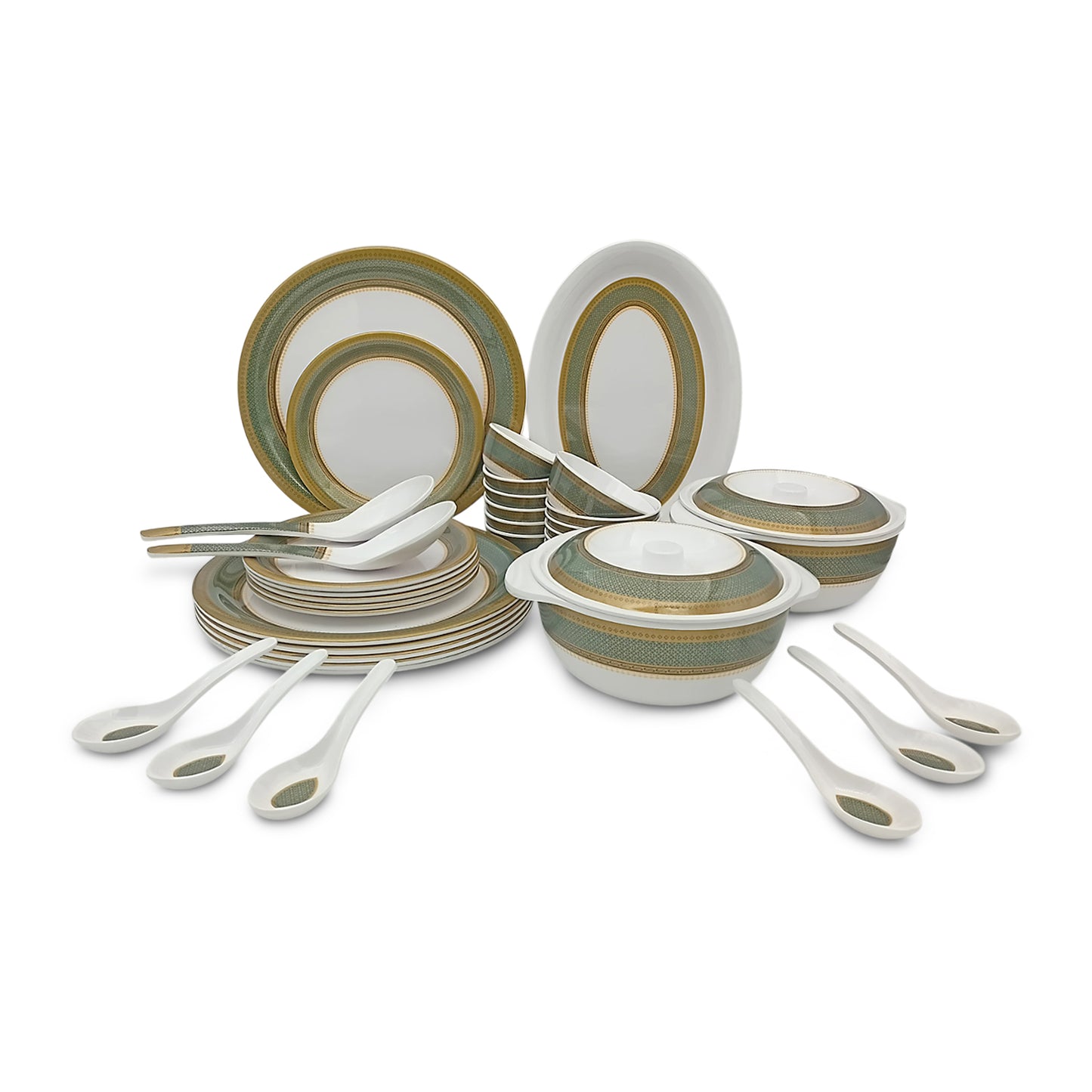 SUPERWARE, Pure Melamine | Dinner Set - Bridal-Green | Set Of 37 Pcs. | Stain Free, Glazed Finish