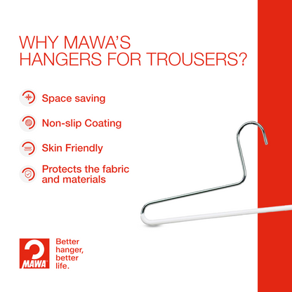MAWA | Made in Germany | Metal Hanger Set | Trouser Hanger | KHC 35 | Anti-Slip Bar | Space Saver | 10 Pieces