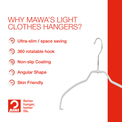 MAWA | Made in Germany | Metal Hanger Set | Shirt Hanger | Silhouette 42/FT | Collar Shape | Non-Slip Coating | 360° Rotatable Swivel Hook | Space Saver | 20 Pieces