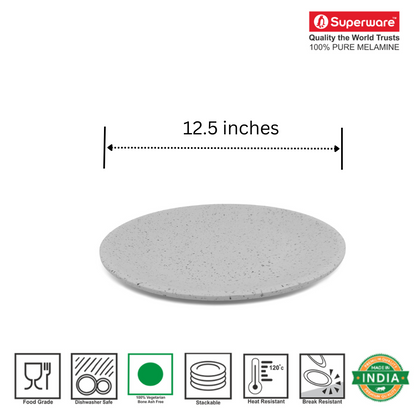 SUPERWARE | Pure Melamine | Round Buffet Plate Set – White Sand (12.5”) | 6 Nos. | Stain Free, Glazed Finish