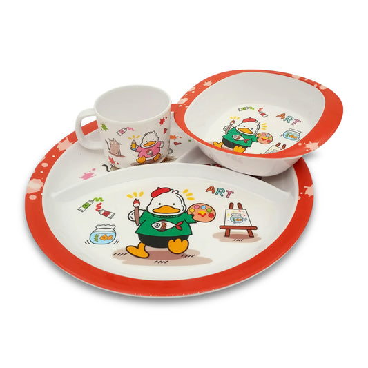 SUPERWARE | Pure Melamine | Kid Set - Duck | 3 Pcs. | Stain Free, Glazed Finish