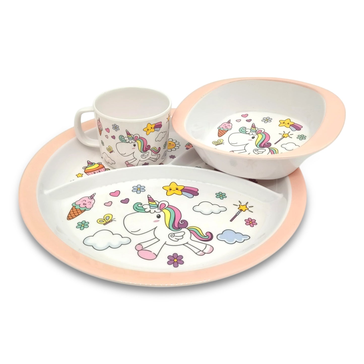 SUPERWARE | Pure Melamine | Kid Set - Unicorn | 3 Pcs. | Stain Free, Glazed Finish