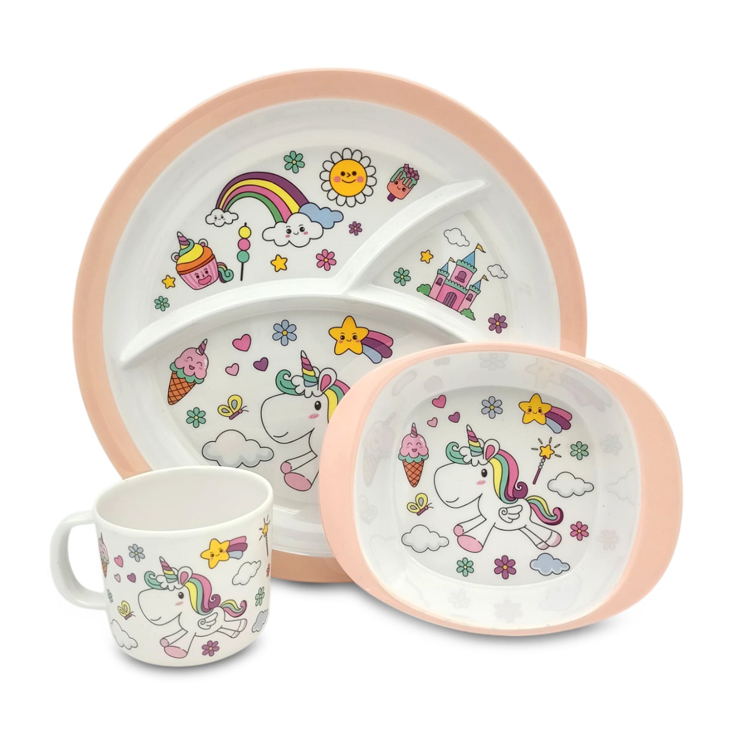 SUPERWARE | Pure Melamine | Kid Set - Unicorn | 3 Pcs. | Stain Free, Glazed Finish