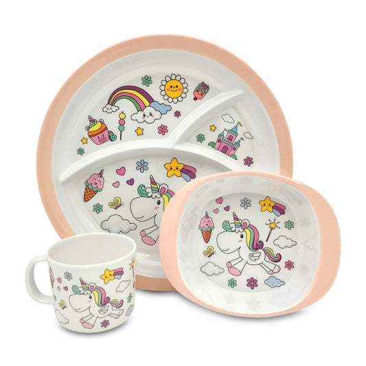 SUPERWARE | Pure Melamine | Kid Set - Unicorn | 3 Pcs. | Stain Free, Glazed Finish