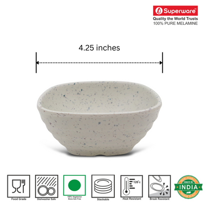 SUPERWARE | Pure Melamine | Square Soup Bowl Set - White Sand (4.25") | 6 Nos. | Stain Free, Glazed Finish
