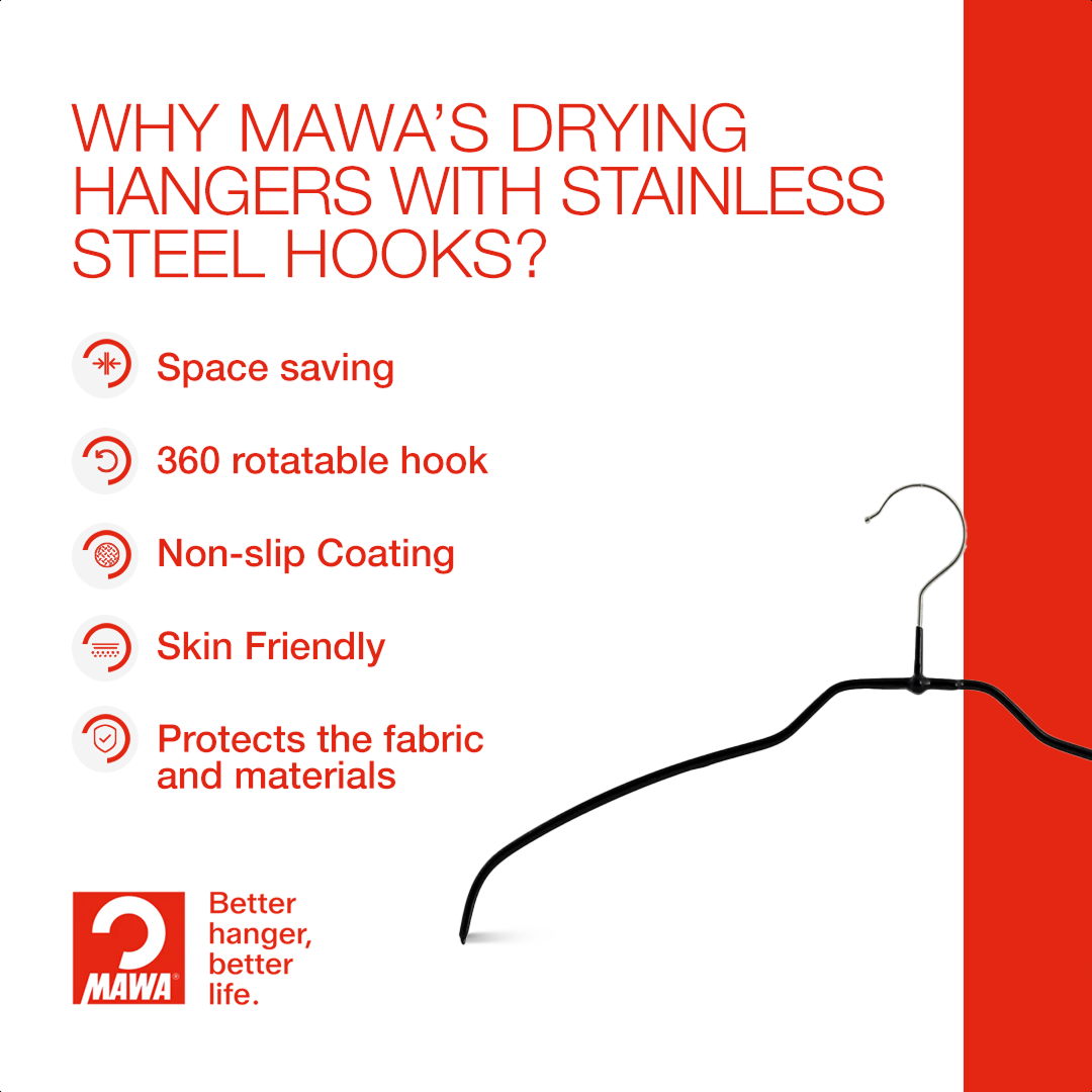 MAWA | Made in Germany | Metal Hanger Set | Shirt Hanger | Silhouette 42/FT | Collar Shape | Non-Slip Coating | 360° Rotatable Swivel Hook | Space Saver | 20 Pieces