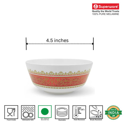 SUPERWARE | Pure Melamine | Soup Bowl Set - Ethenic (4.5") | 6 Nos. | Stain Free, Glazed Finish
