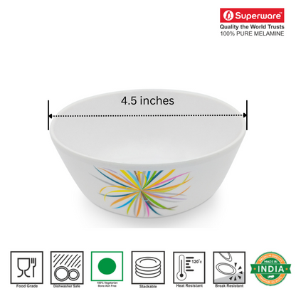 SUPERWARE | Pure Melamine | Soup Bowl Set - CELEBRATION (4.5") | 6 Nos. | Stain Free, Glazed Finish