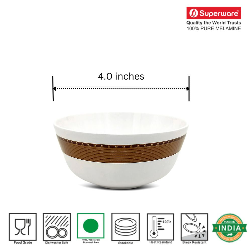 SUPERWARE | Pure Melamine | Bowl Set - Classic 2A A 4" | 6 Nos. | Stain Free, Glazed Finish