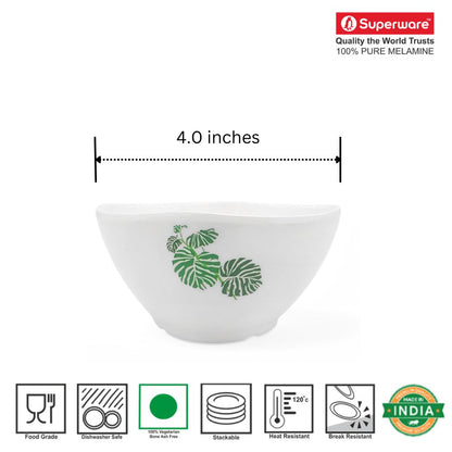 SUPERWARE | Pure Melamine | Bowl Set - Swiss Leave 4" | 6 Nos. | Stain Free, Glazed Finish