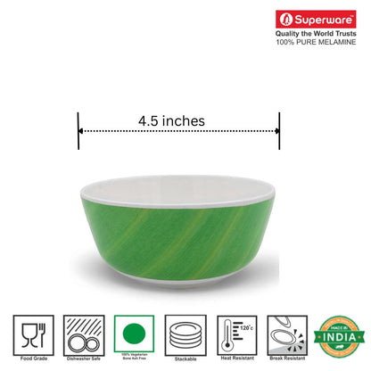 SUPERWARE | Pure Melamine | Soup Bowl Set - Banana Leaf White Base (4.5") | 6 Nos.| Stain Free, Glazed Finish