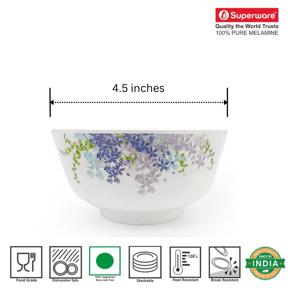 SUPERWARE | Pure Melamine | Soup Bowl Set - Monet (4.5") | 6 Nos.| Stain Free, Glazed Finish