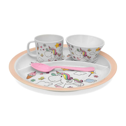 SUPERWARE | Pure Melamine | Kid Set - Unicorn | 4 Pcs. | Stain Free, Glazed Finish