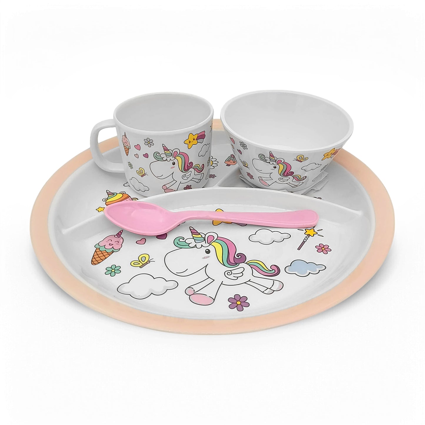 SUPERWARE | Pure Melamine | Kid Set - Unicorn | 4 Pcs. | Stain Free, Glazed Finish