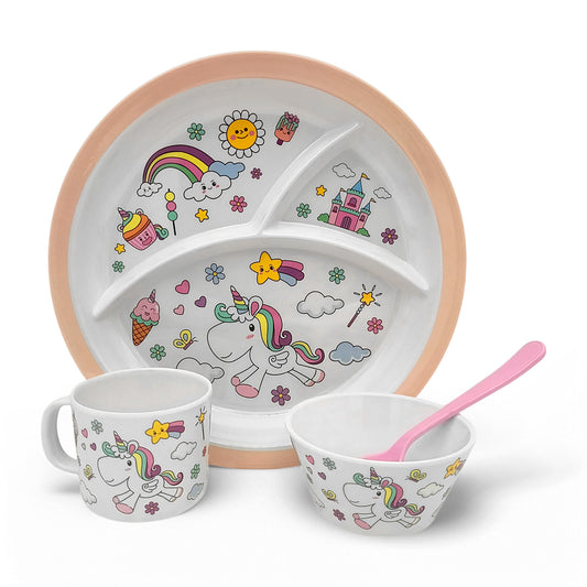 SUPERWARE | Pure Melamine | Kid Set - Unicorn | 4 Pcs. | Stain Free, Glazed Finish