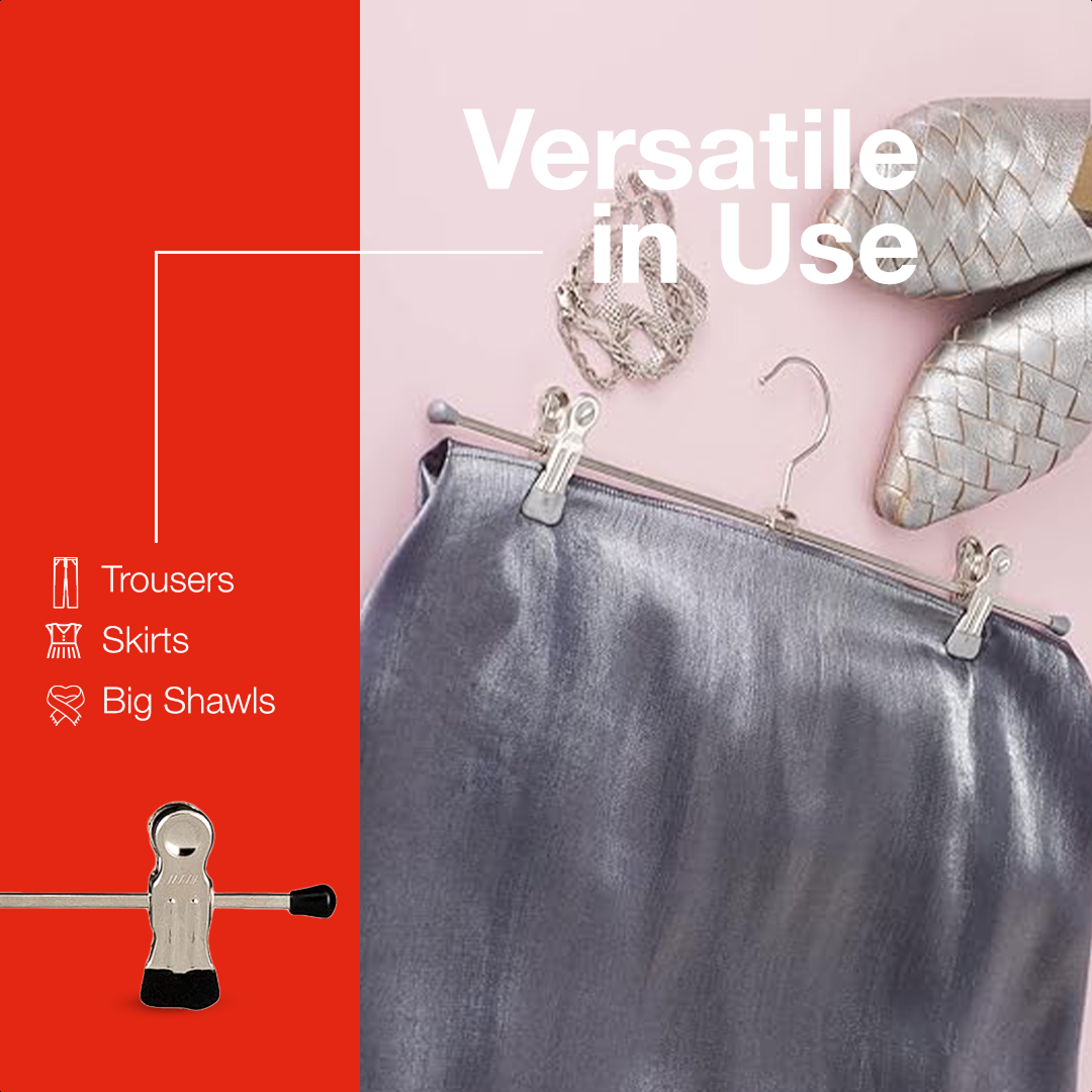 MAWA | Made in Germany | Metal Hanger Set | Trouser Hanger | Clip K 30/D | Two Adjustable MAWA Clips | 360° Rotatable Swivel Hook | Space Saver | 10 Pieces