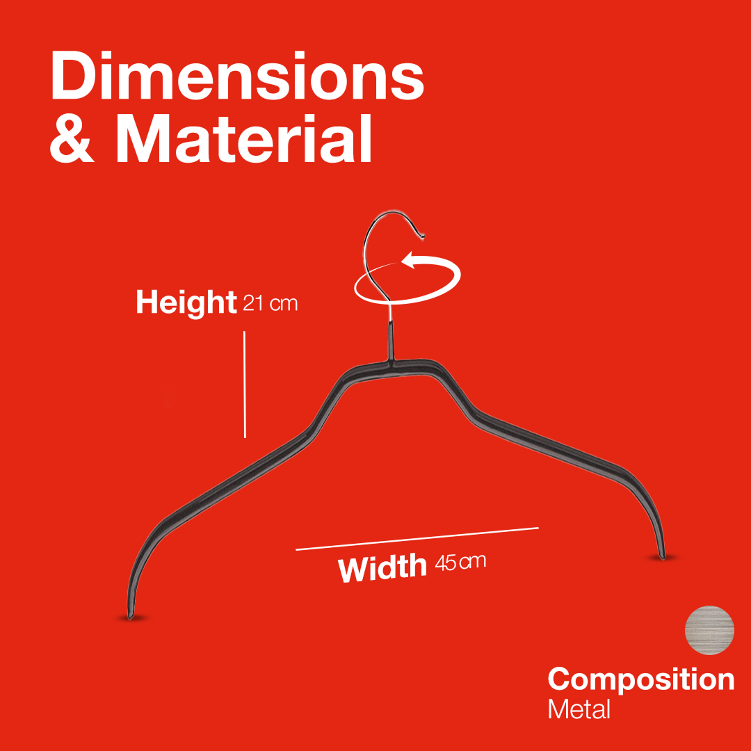 MAWA | Made in Germany | Metal Hanger Set | Silhouette 41/F | Shirt Hanger | Collar Shape | Non-Slip Coating | 360° Rotatable Swivel Hook | Space Saver | 10 Pieces