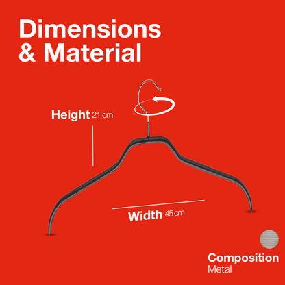 MAWA | Made in Germany | Metal Hanger Set | Silhouette 41/F | Shirt Hanger | Collar Shape | Non-Slip Coating | 360° Rotatable Swivel Hook | Space Saver | 10 Pieces