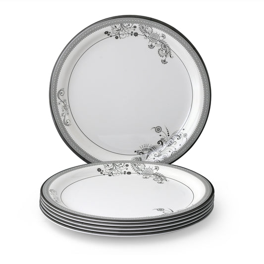 SUPERWARE | Pure Melamine | Dinner Plate Set – SILVER LACE (11.0") | 6 Nos. | Stain Free, Glazed Finish