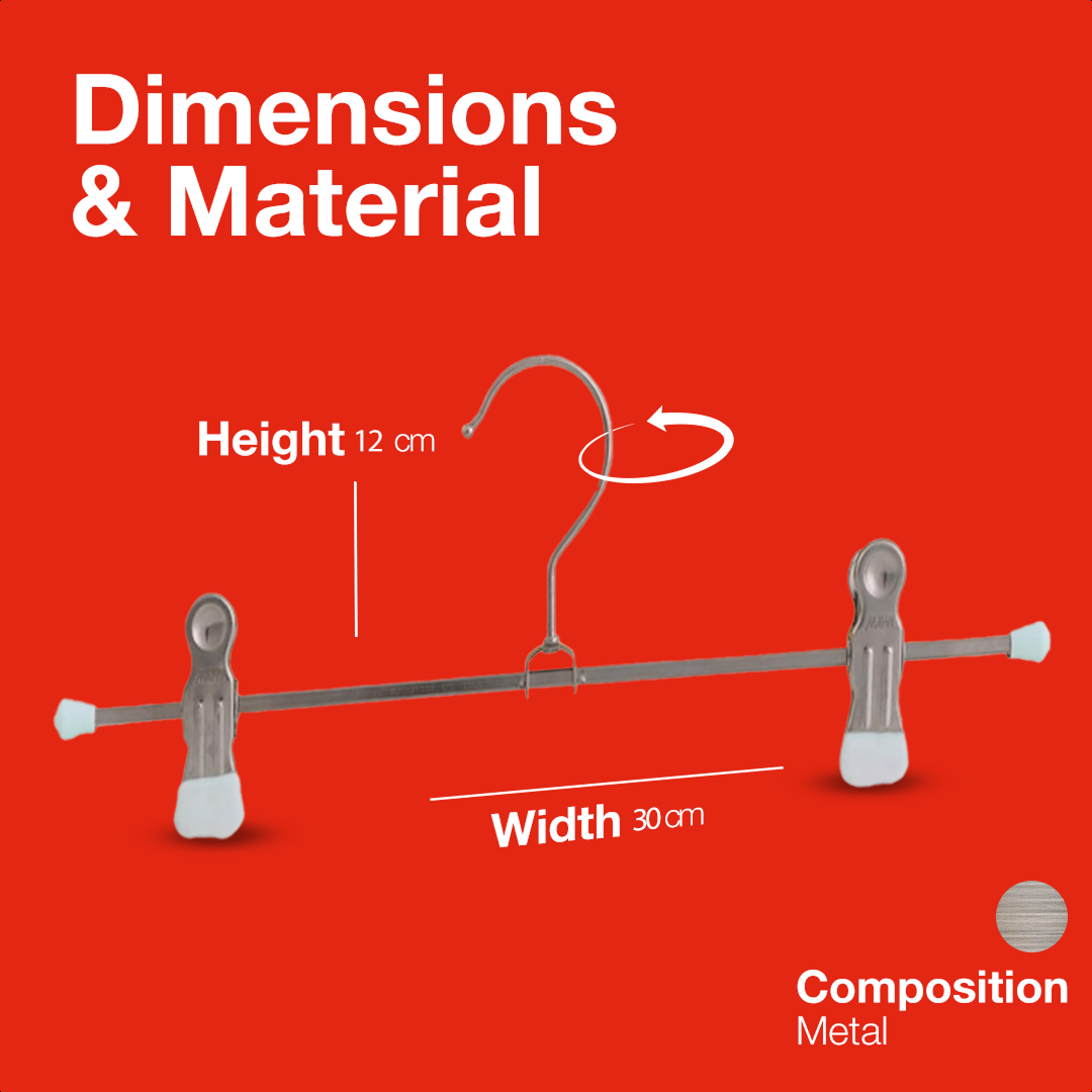 MAWA | Made in Germany | Metal Hanger Set | Trouser Hanger | Clip K 30/D | Two Adjustable MAWA Clips | 360° Rotatable Swivel Hook | Space Saver | 10 Pieces
