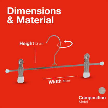 MAWA | Made in Germany | Metal Hanger Set | Trouser Hanger | Clip K 30/D | Two Adjustable MAWA Clips | 360° Rotatable Swivel Hook | Space Saver | 10 Pieces