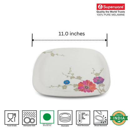 SUPERWARE | Pure Melamine | Dinner Plate Set – Barbeto Daisy (11.0") | 6 Nos. | Stain Free, Glazed Finish