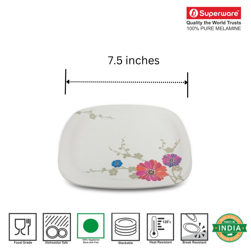SUPERWARE | Pure Melamine | Small Plate Set - Barbeto Daisy (7.5") | 6 Nos. | Stain Free, Glazed Finish