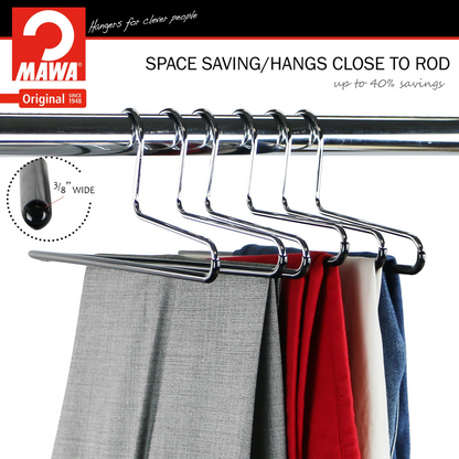 MAWA | Made in Germany | Metal Hanger Set | Trouser Hanger | KHC 35 | Anti-Slip Bar | Space Saver | 10 Pieces