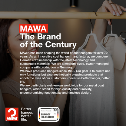 MAWA | Made in Germany | Metal Hanger Set | Silhouette 41/F | Shirt Hanger | Collar Shape | Non-Slip Coating | 360° Rotatable Swivel Hook | Space Saver | 10 Pieces