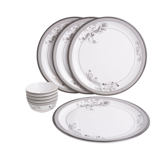SUPERWARE | Pure Melamine | Dinner Set - Silver Lace | Set Of 8 Pcs. | Stain Free, Glazed Finish