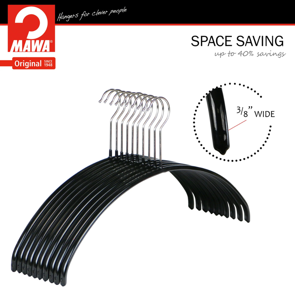 MAWA | Made in Germany | Metal Hanger Set | Top Hanger | Economic 40/P | Non-Slip Coating | 360° Rotatable Swivel Hook | Space Saver | 10 Pieces