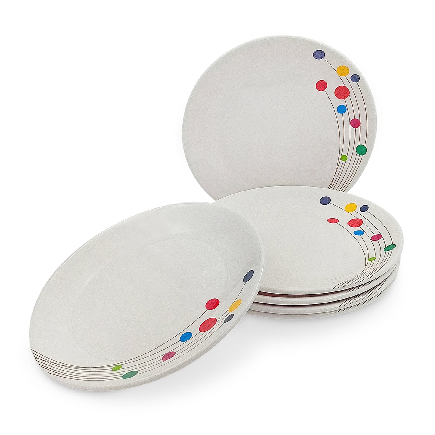 SUPERWARE | Pure Melamine | Dinner Plate Set – Colour Bubbles (10.75”) | 6 Nos. | Stain Free, Glazed Finish
