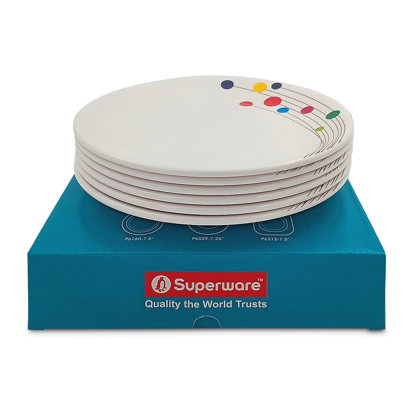 SUPERWARE | Pure Melamine | Dinner Plate Set – Colour Bubbles (10.75”) | 6 Nos. | Stain Free, Glazed Finish
