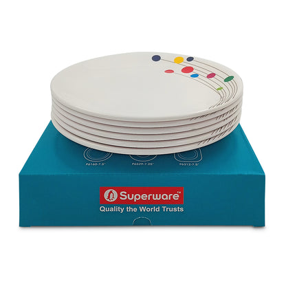 SUPERWARE | Pure Melamine | Dinner Plate Set – Colour Bubbles (10.75”) | 6 Nos. | Stain Free, Glazed Finish