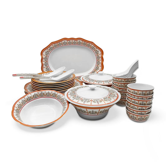 SUPERWARE | Pure Melamine | Dinner Set - Gardenia Aura | Set Of 38 Pcs. | Stain Free, Glazed Finish